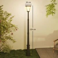 Lampione da Giardino a Energia Solare con Sensore PIR, in Alluminio e Vetro, 26x24x220 cm, Nero