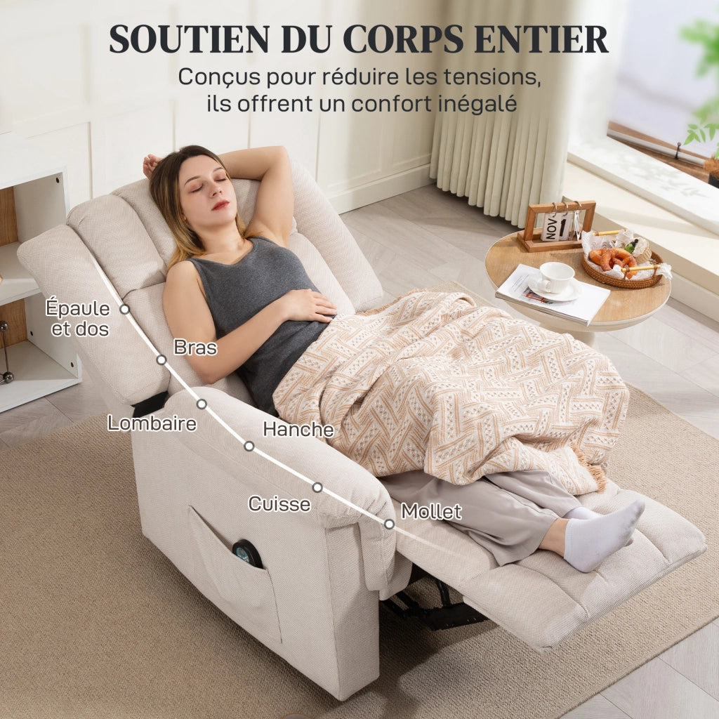 Poltrona massaggiante e riscaldante reclinabile ¨C zephmum ¨C 85x91x104 cm beige