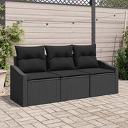 Set Divano da Giardino con cuscino 3 pcs Nero polyrattan