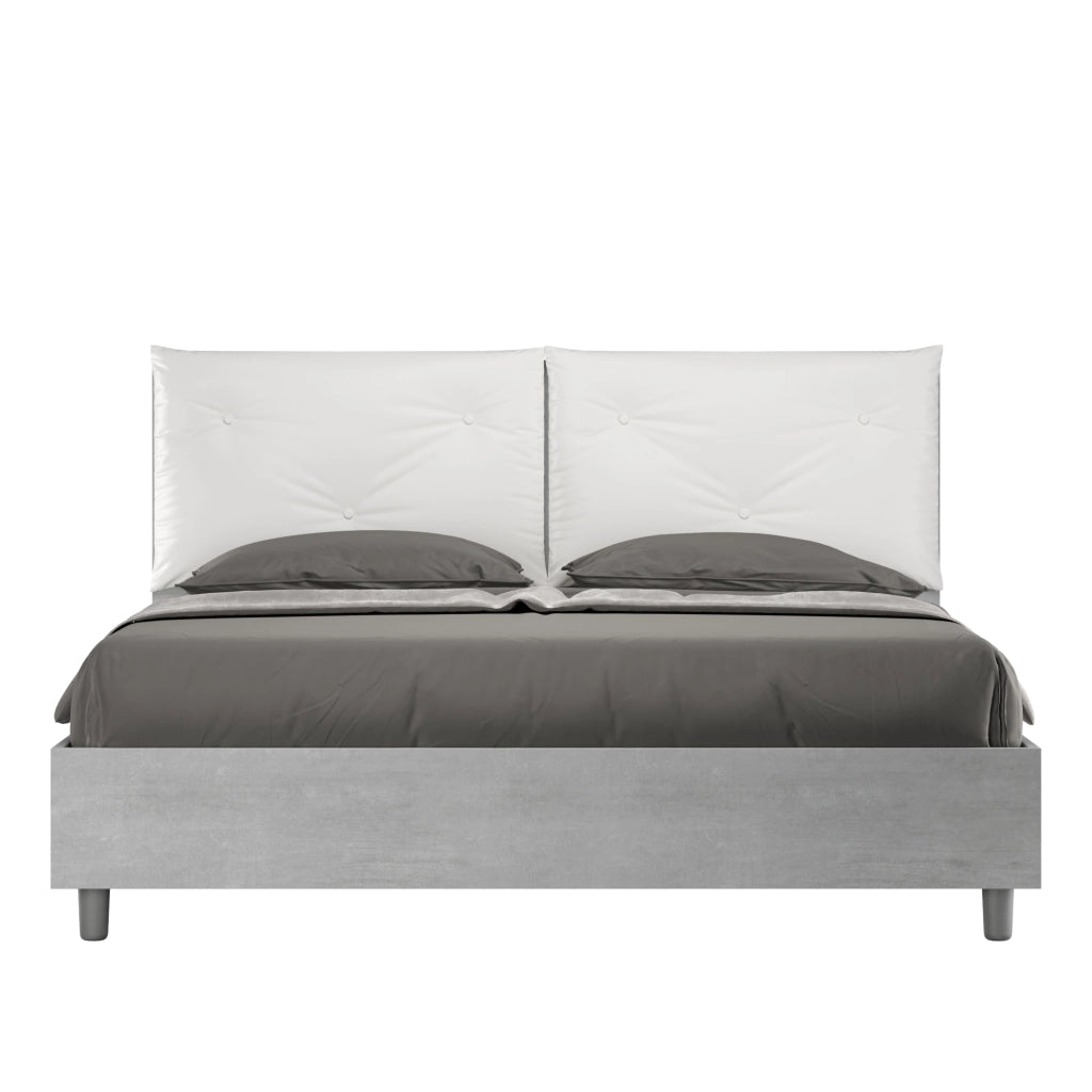 Letto Matrimoniale 160x200 cm con Rete e Contenitore Alzata Comoda Struttura Cemento con Cuscini in Similpelle Egos