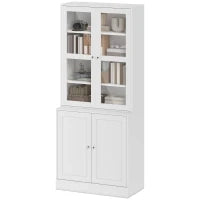 Mobile Libreria con 2 Armadietti, Ripiani Regolabili e Ante in Vetro, 76x40x178.5 cm, Bianco