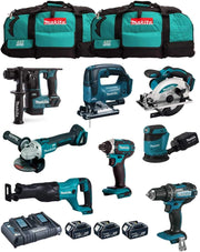 Kit di Utensili Elettrici MK801 (DDF482 + DHR171 + DGA504 + DTD152 + DJV182 + DSS610 + DJR186 + DBO180 + 3 Batterie 18V 5,0 Ah + Caricabatterie + 2 x LXT600)