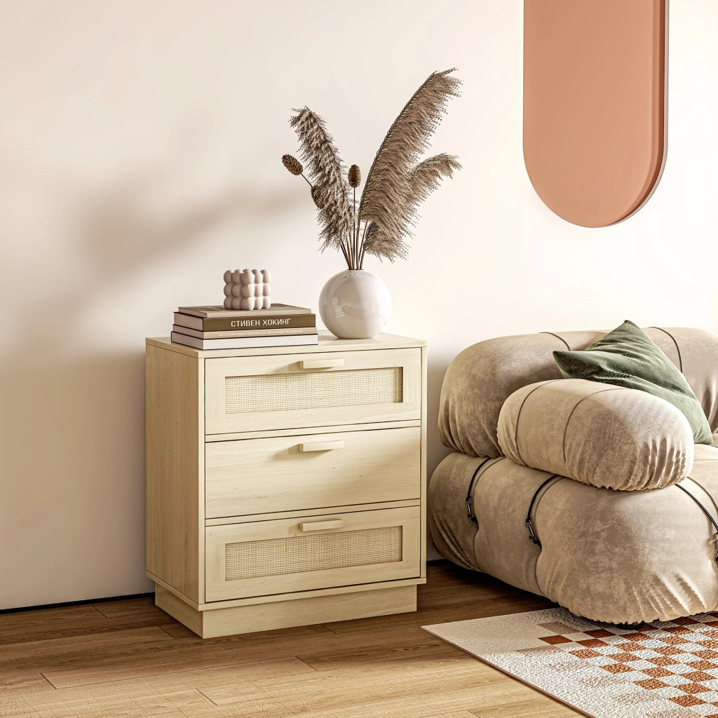 Cassettiera design in rattan con 3 cassetti ¨C Minimal ¨C bianco naturale 60x40x80