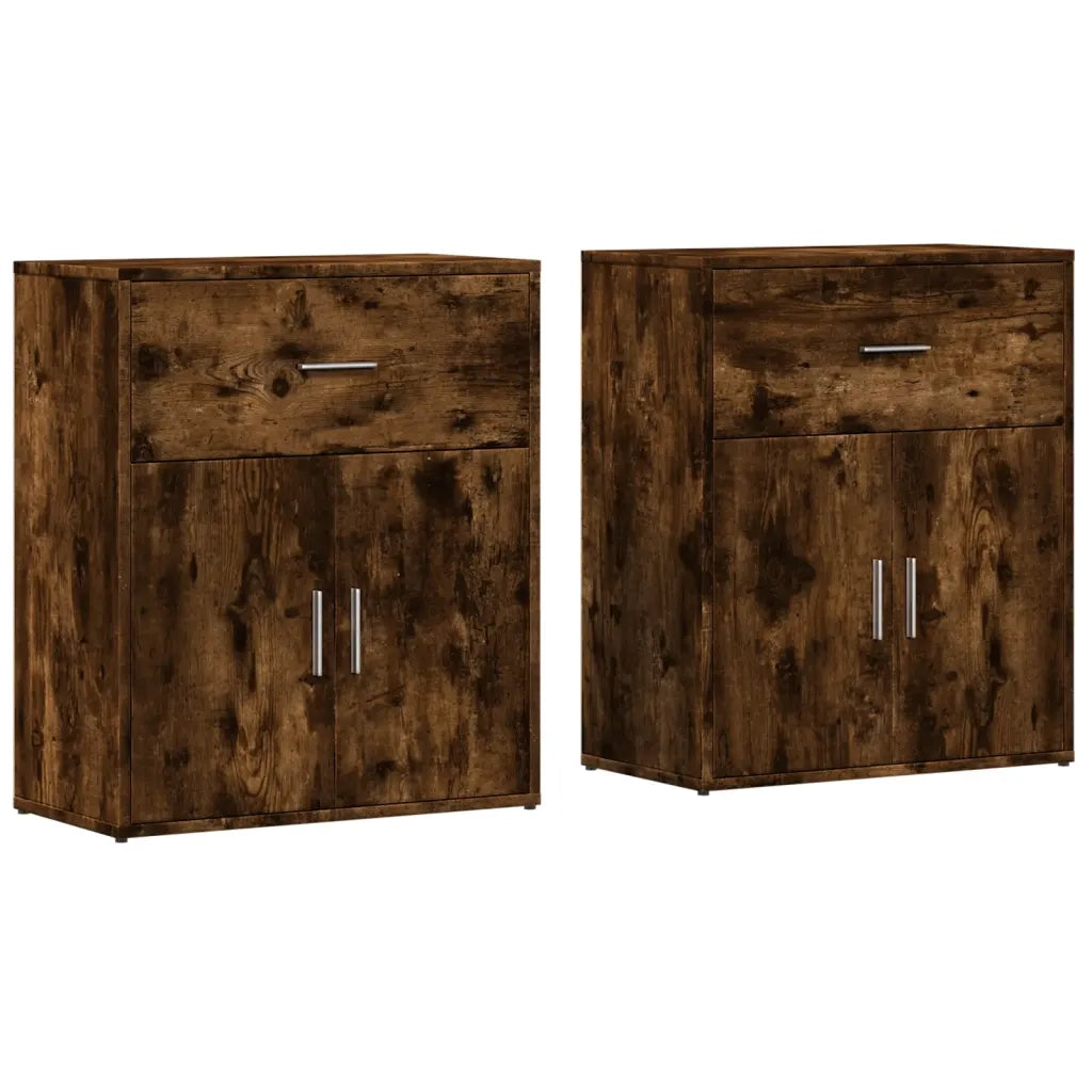 Credenze 2 pz | Madia | Buffet da pranzo | Armadio da pranzo Rovere Fumo 60x31x70 cm in Legno Multistrato