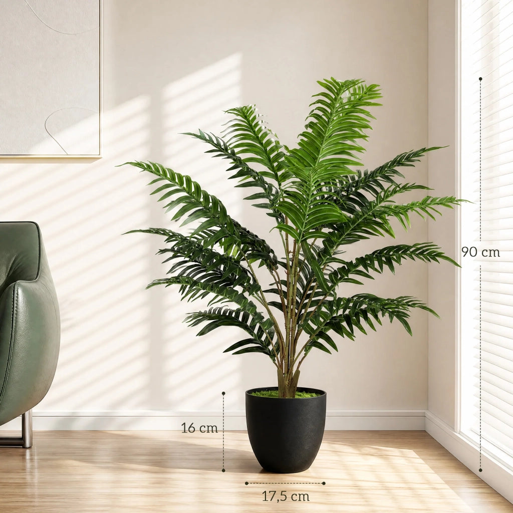 Pianta artificiale di felce da salotto 90 x 17.5 x 16 cm stabilità in cemento senza manutenzione moderna scandinava in plastica verde 21_0003724