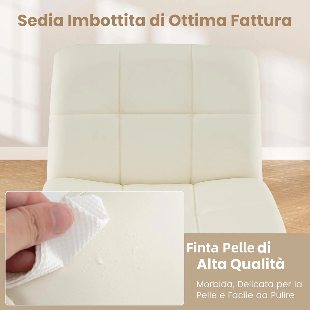Sedia da Ufficio a Gambe Incrociate, Sedia Scrivania con Seduta a U Spaziosa, Sedia Girevole per Casa e Ufficio, senza Ruote e Braccioli, Altezza Regolabile, Portata 150 kg (Beige)