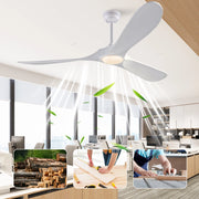 Ventilatore da soffitto da 60 pollici con luce LED; 3 pale in legno massello e telecomando; bianco
