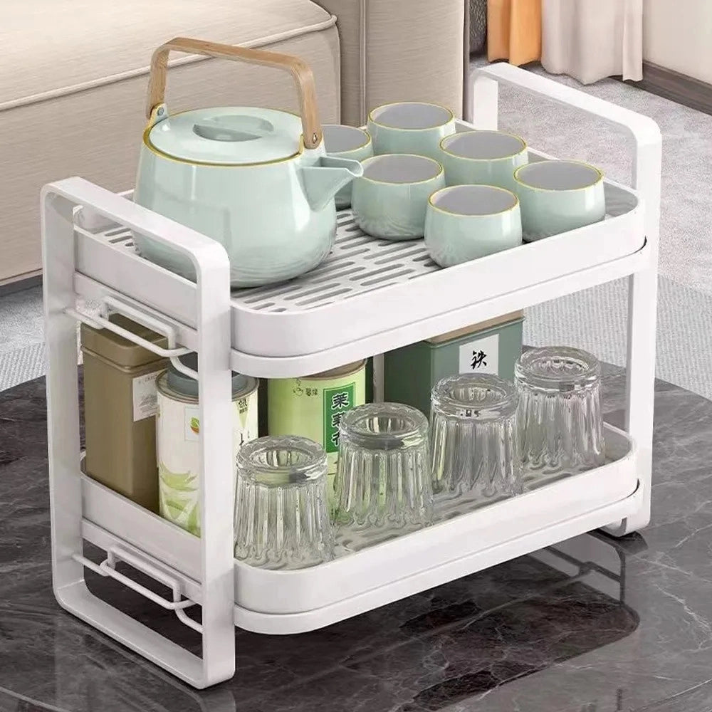 Trade Shop - Scolapiatti Mensola Con 2 Ripiani Impilabili Organizer In Metallo Con Vassoio Drenaggio -