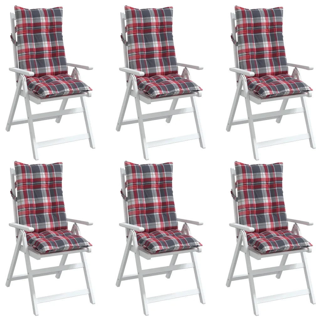 Cuscini Sedia Schienale Alto 6 pz Quadri Rosso Tessuto Oxford 377643