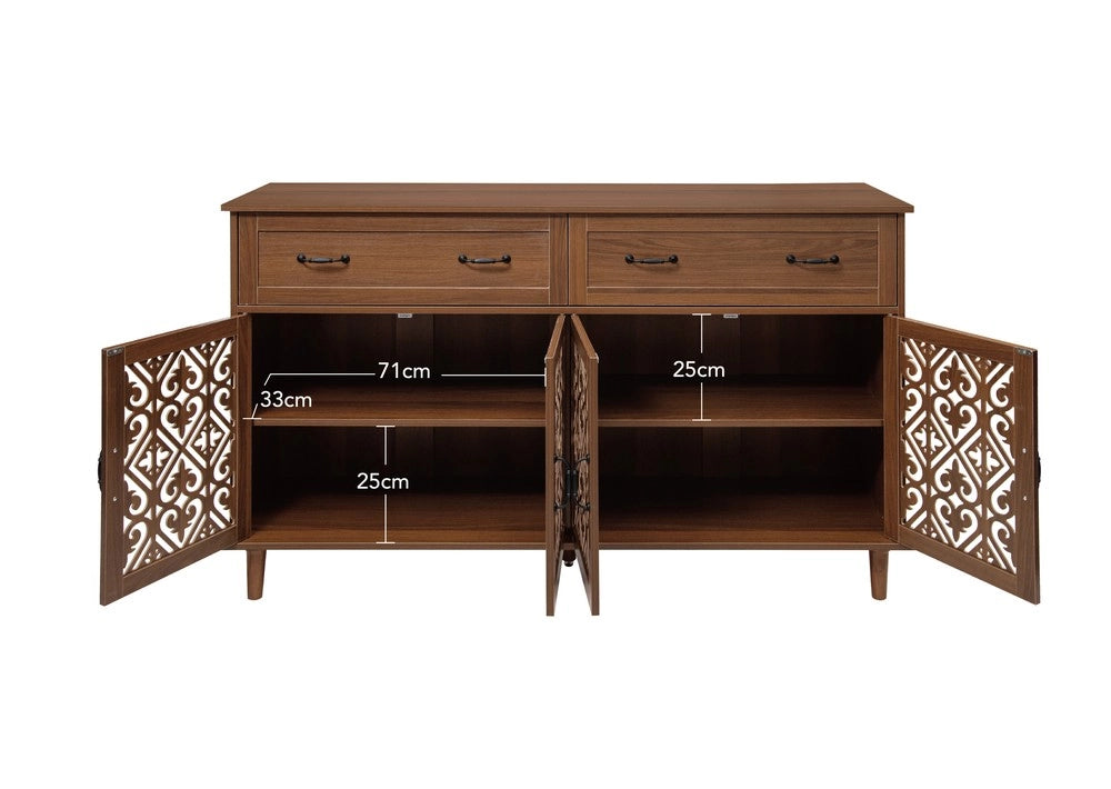 Credenza 4 Ante 2 Cassetti Massello Noce ¨C MINIMAL ¨C Design Retr¨° con Ripiani Regolabili