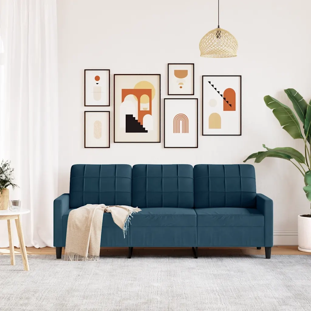 vidaXL Divano a 3 Posti Blu 180 cm in Velluto