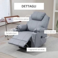 Poltrona Alzapersona Reclinabile fino a 135° con 8 Punti Massaggio, Telecomando e Poggiapiedi, 88x99x106 cm, Grigio