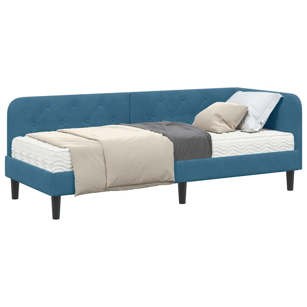 Letto singolo | Letto per adulti | Cornice del letto ad angolo Blu 80 x 200 cm Velluto