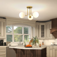 Lampadario da Soffitto Vintage 42x42x26.5 cm con 3 Punti Luce Attacchi G9 in Metallo e Plastica Oro