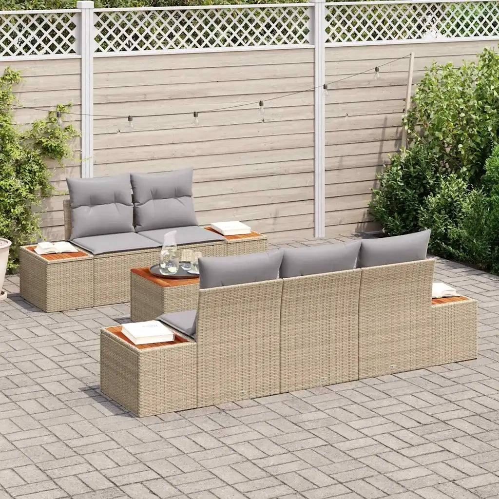 Set Divano da Giardino con cuscino 6 pcs Beige Poly Rattan 3348026