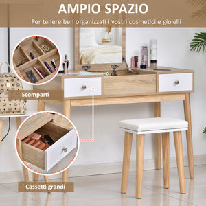Consolle Trucco Moderna 100x45x118 cm con Specchio e Sgabello