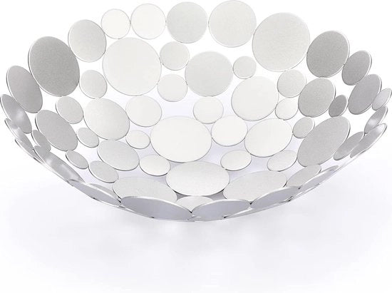 Scaletta rotonda in acciaio argentato, moderna ciotola per frutta e pane, decorativa ciotola per tavola, contenitore per conservazione di pane, verdure, in cucina, soggiorno, tavola da pranzo, diametro 30 cm