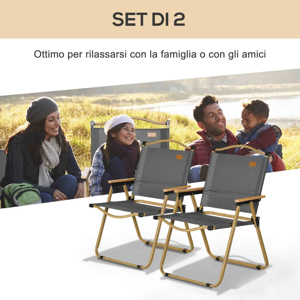 Set 2 Sedie per Esterni 54x59x78 cm Seduta in Tessuto Oxford e Acciaio  Grigio