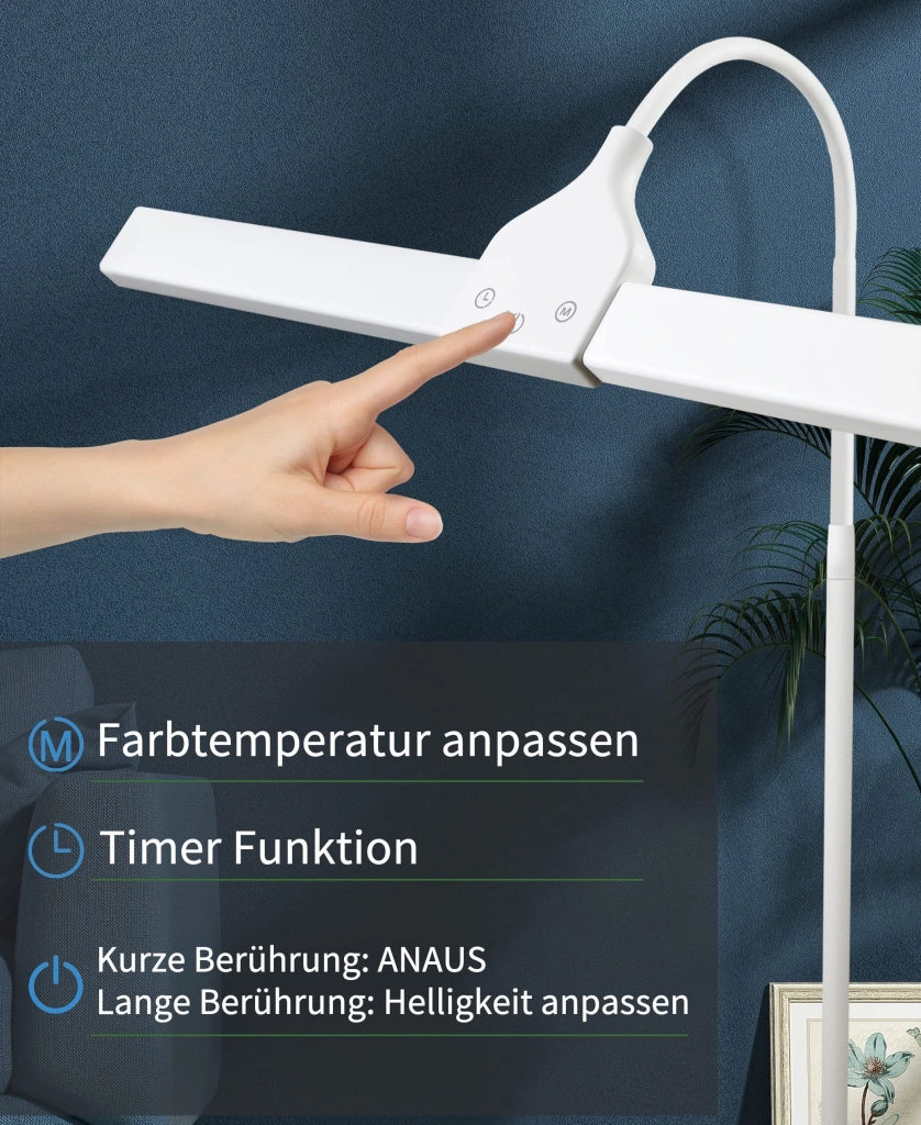 ZMH Lampada da terra a LED moderna lampada da lettura touch con timer illuminazione per ufficio