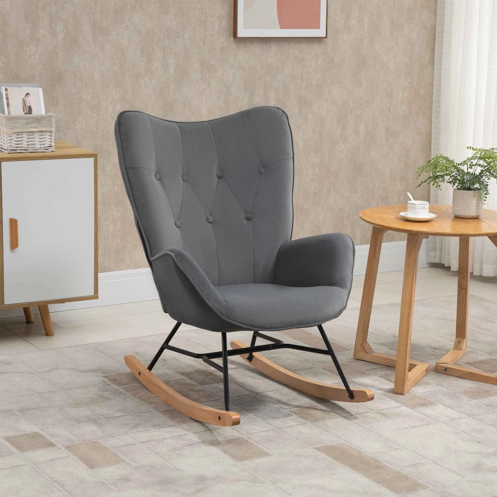 Poltrona a dondolo in poliestere con schienale alto e struttura stabile, grigio scuro 65 × 70 × 96 cm
