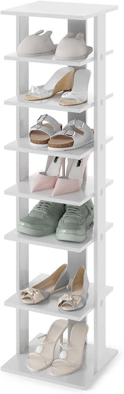 Scarpiera a 7 Ripiani, Scaffale Portascarpe in Legno con 2 Ripiani di Diverse Altezze, Scaffale Portaoggetti Multifunzione per Ingresso Soggiorno Camera da Letto, 28,5x25,5x110 cm (Grigio)