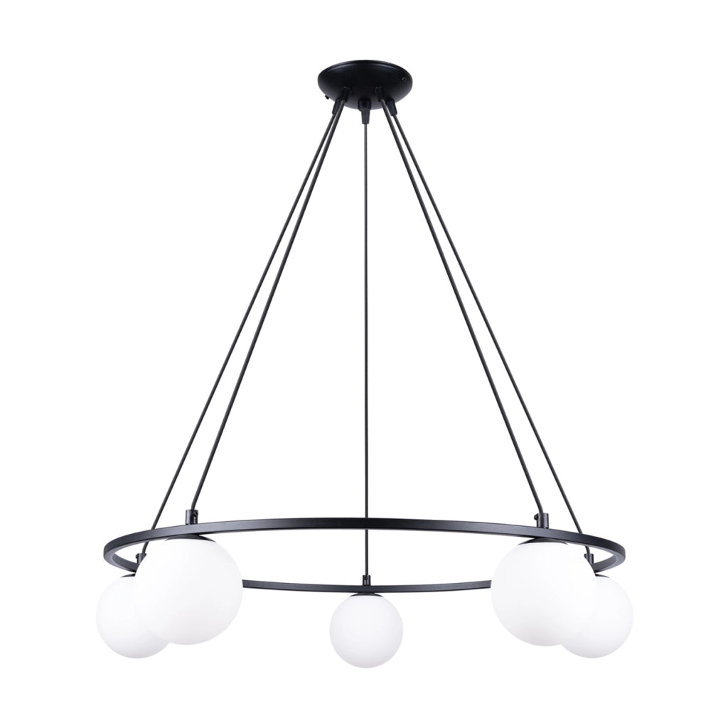 Lampada da soffitto moderna in acciaio e vetro nero YOLI a 5 luci French Sky, 80 cm