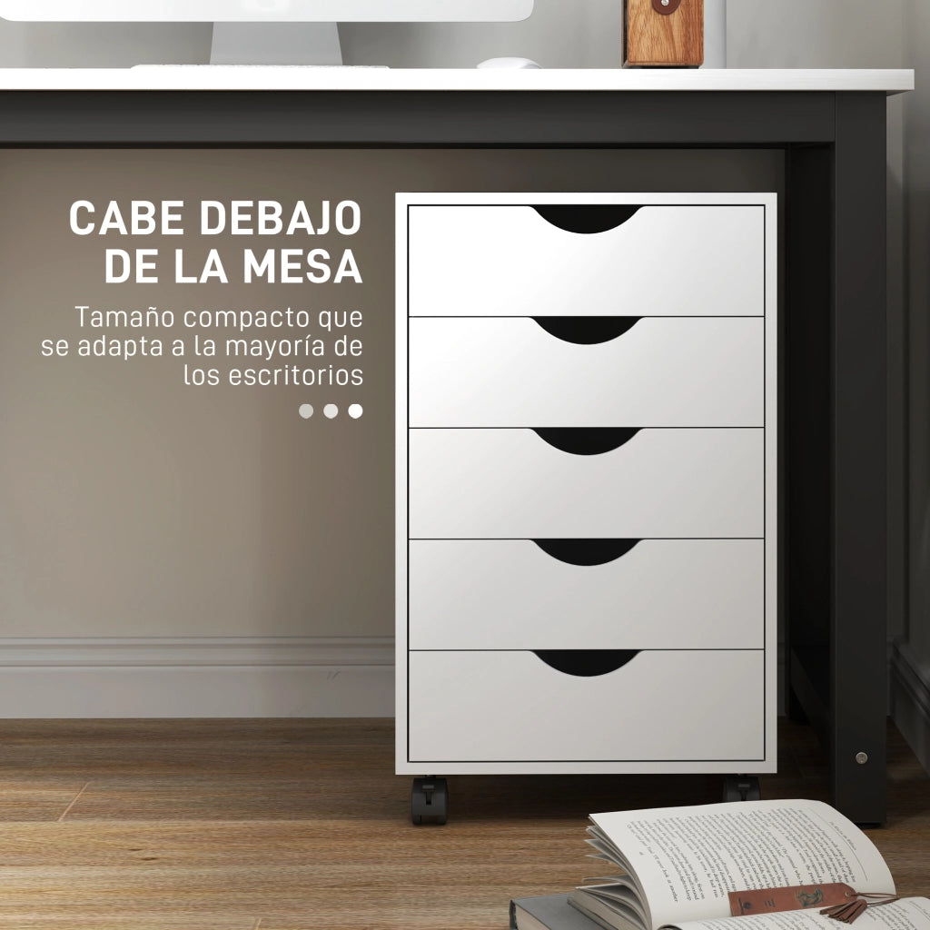 Cassettiera Ufficio con Ruote e 5 Cassetti ¨C Xylo ¨C Bianco 40x40x67 cm