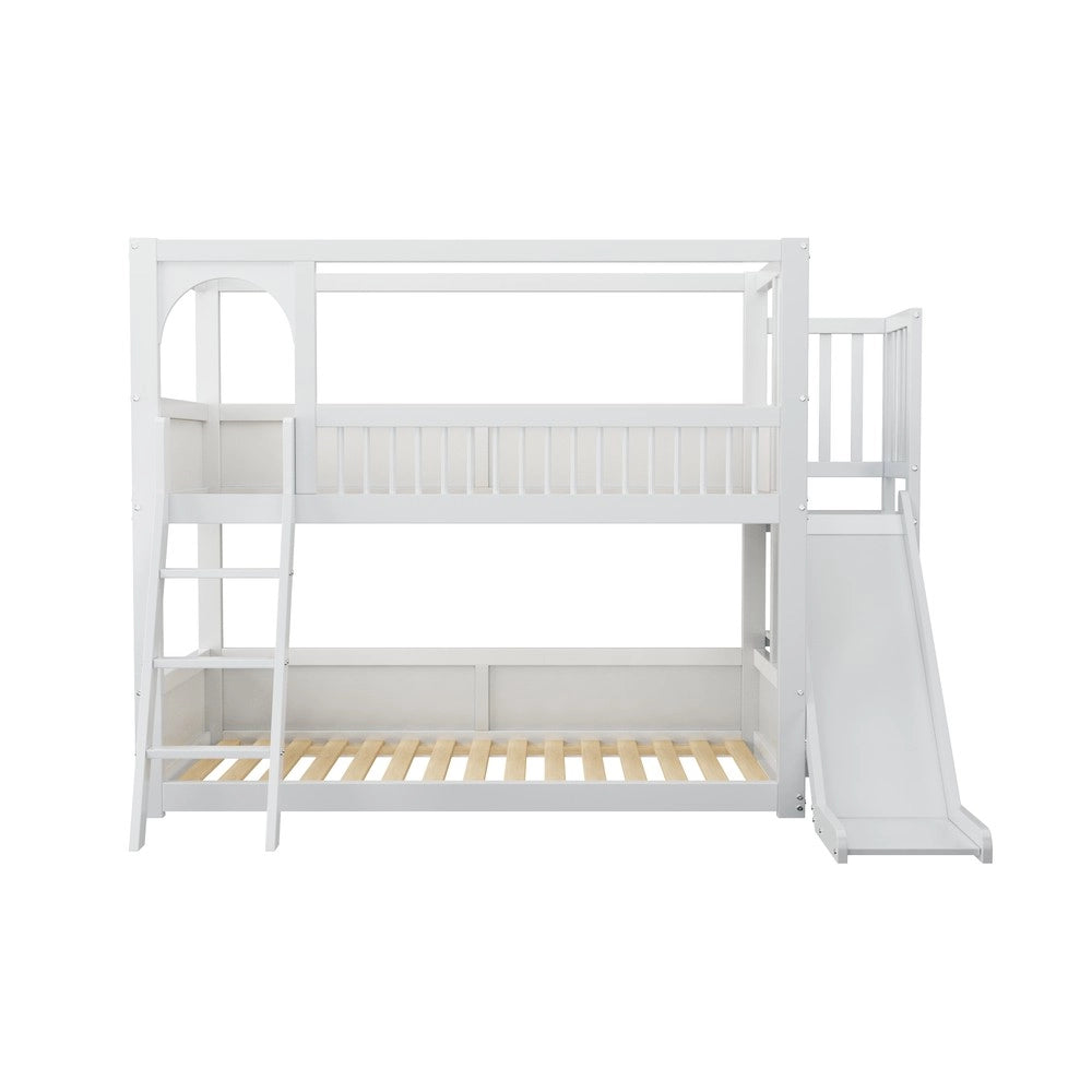 Letto a Castello per Bambini con Scivolo e Ripiani ¨C MINIMAL ¨C Bianco 90x200