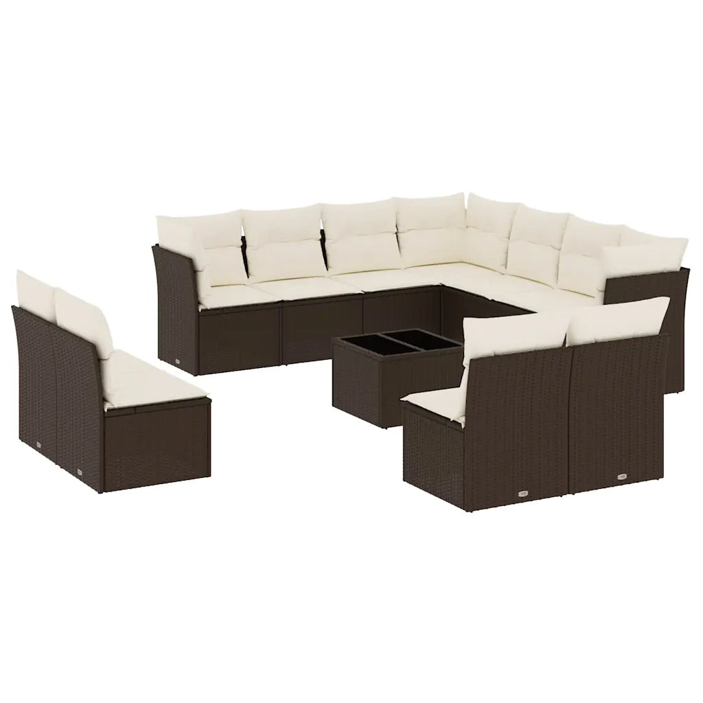 Set Divani da Giardino 12 pz con Cuscini Marrone in Polyrattan 3249672