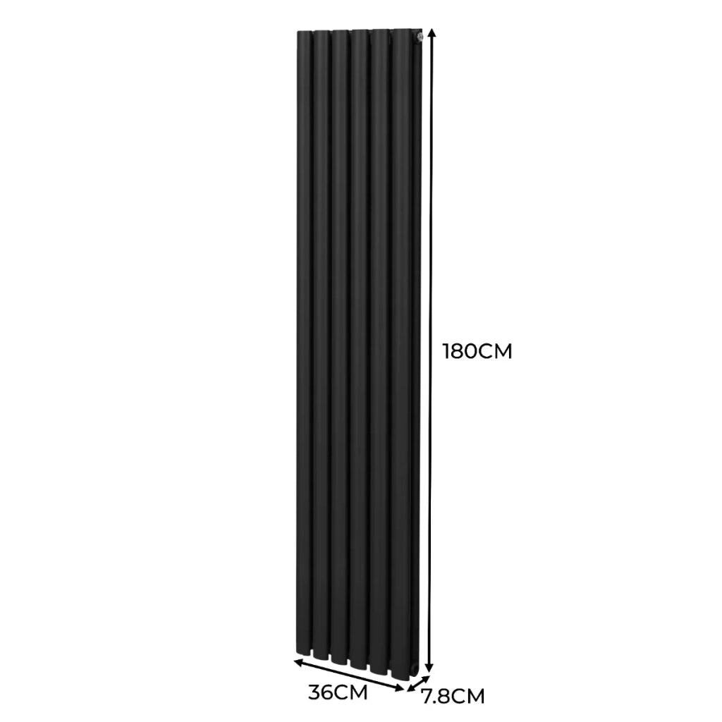 Radiatore a colonna ovale e valvole cromate TRV Designer nero 1800mm x 360mm