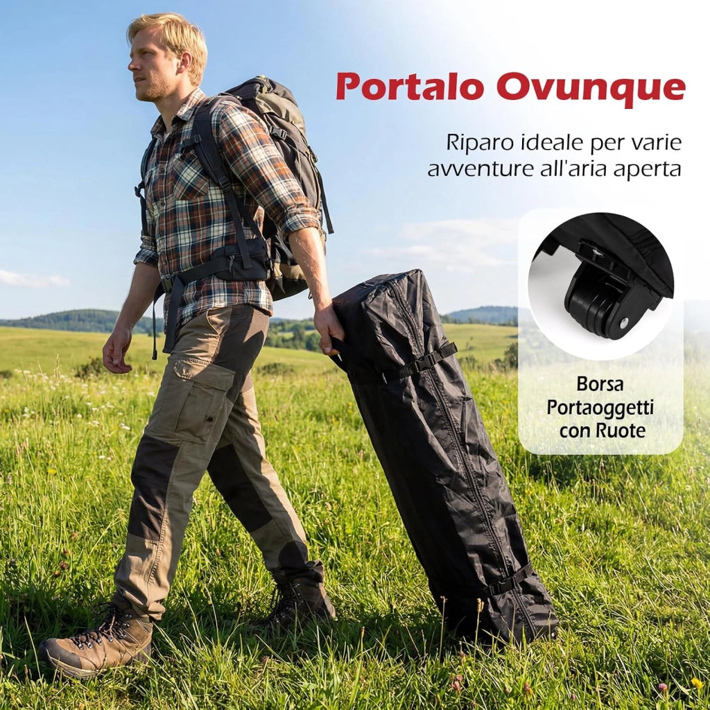 Gazebo Pieghevole Pop-up da 3 x 3 m, Gazebo da Giardino Impermeabile con Blocco Centrale, Borsa da Trasporto, Sacchi di Sabbia e Picchetti, Regolabile in Altezza (Rosso)