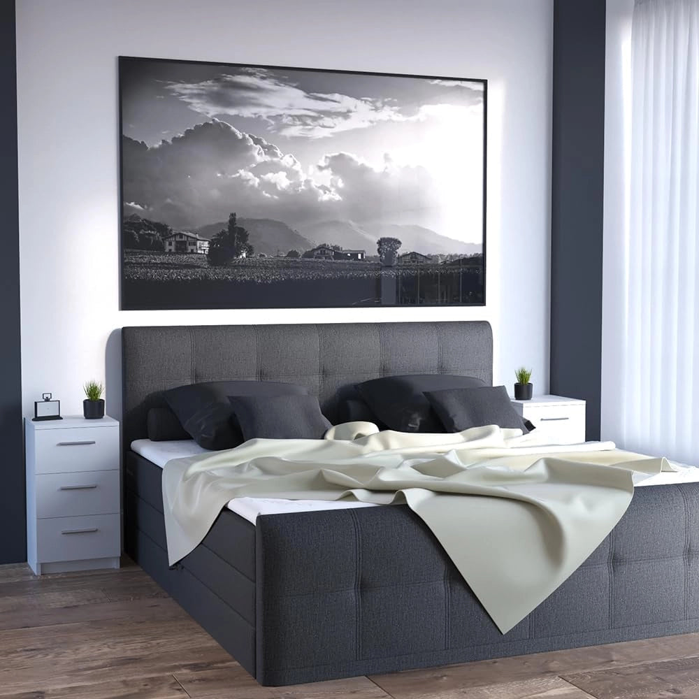 Comodini camera da letto, Nero lucido, Set di 2, adatto per letti boxspring con telaio rialzato