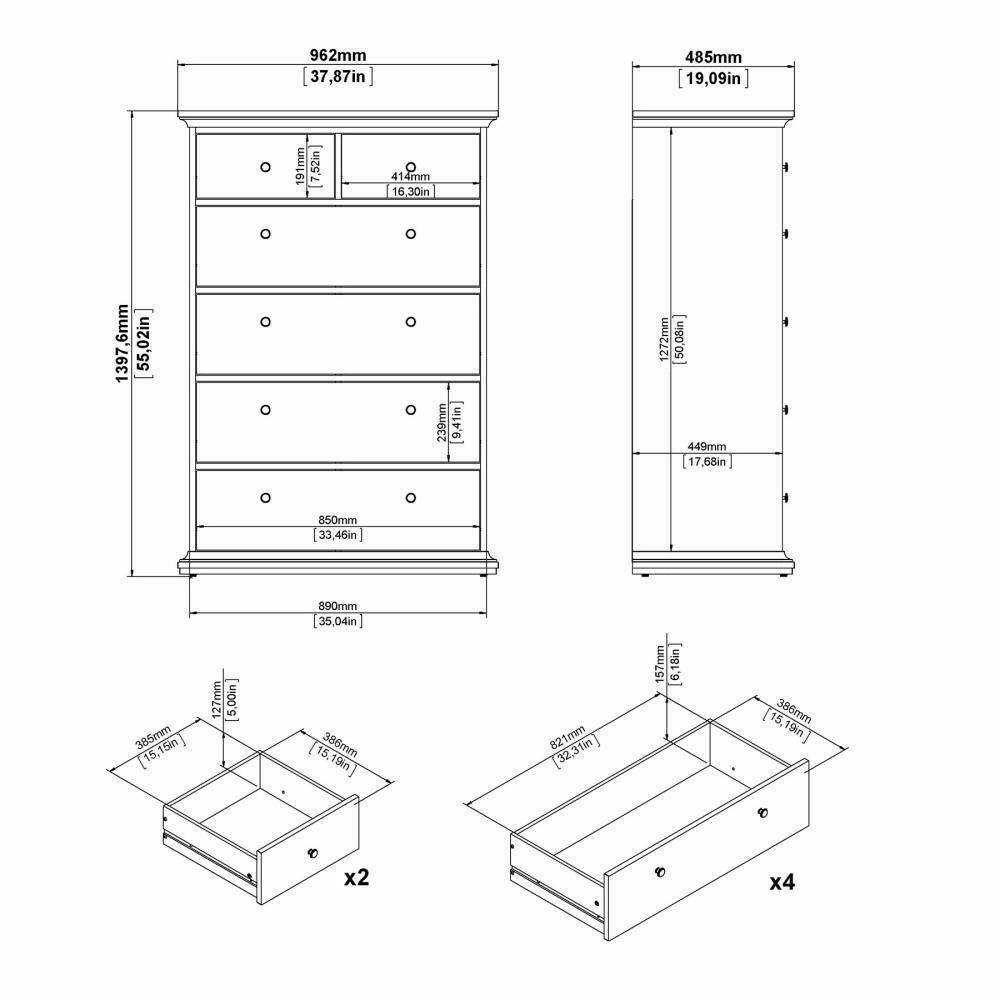 Cassettiera Gaetana, Settimino multiuso, Comò camera da letto, Mobile con cassetti, 96x49 h139 cm, Bianco