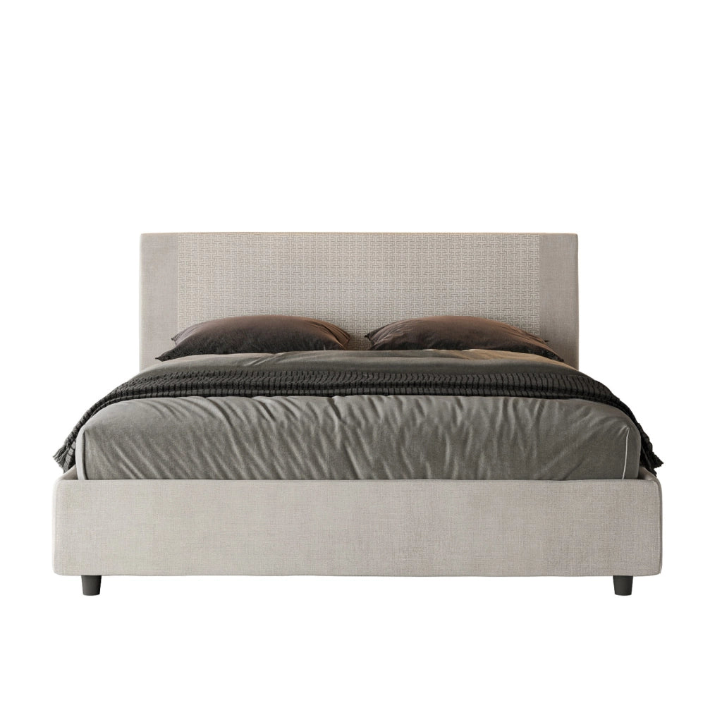 Letto Matrimoniale 160x210 cm con Rete e Contenitore con Testata e Alzata Comoda Imbottito in Tessuto Labirinto Rosal