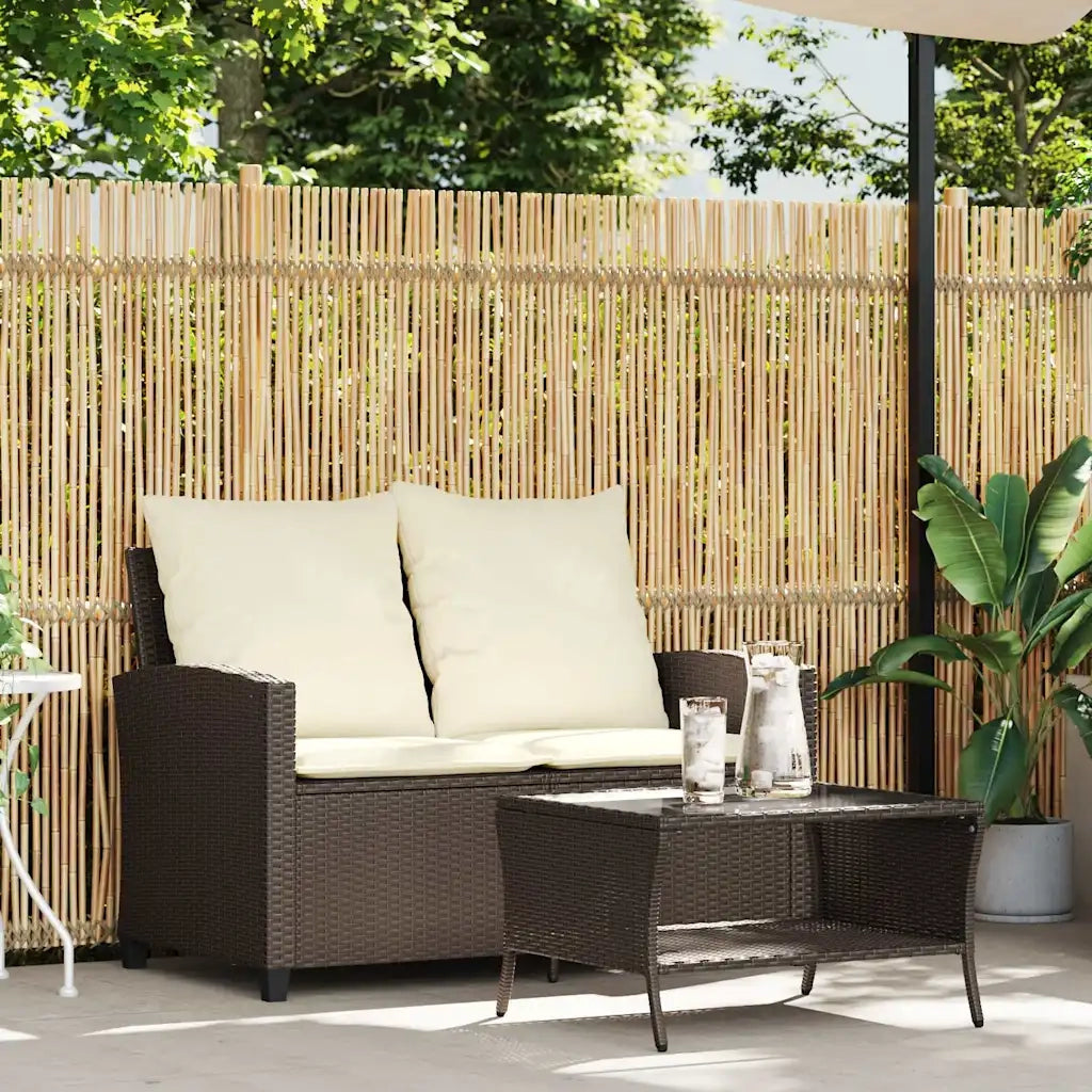 Divano a 2 Posti con Cuscini e Tavolo Marrone Polyrattan 4103846