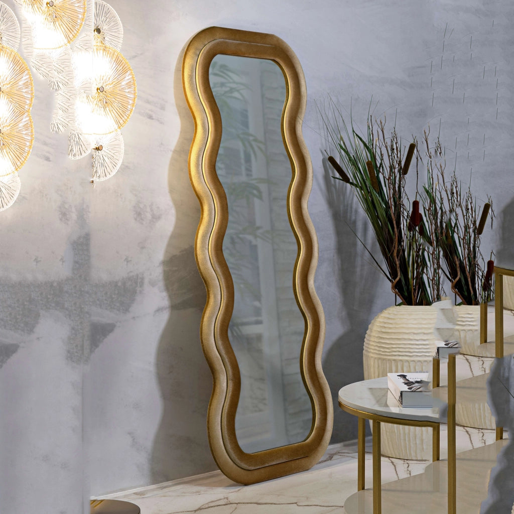 Allen, Specchio Cornice Ondulata Effetto Velluto, 60x160h cm oro