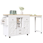 Bar mobile estensibile 110-180 x 40 x 91 cm in MDF bianco, con ruote