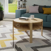 Tavolino da salotto Aura rotondo 74 cm con ripiano inferiore colore rovere