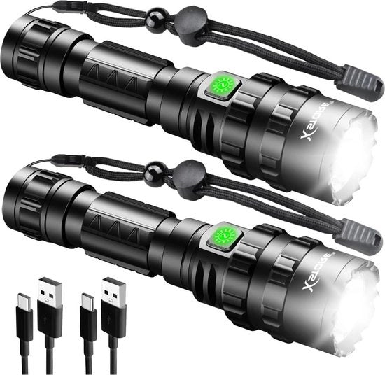 Lampada LED portatile da 2 pezzi, 13000 lumen, ampio raggio di azione, 5 modalità, impermeabile, per campeggio, escursioni, emergenze