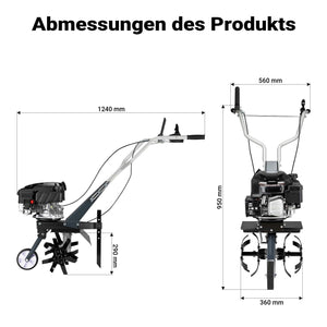 Motozappa a scoppio, fresa a scoppio, larghezza di lavoro 36 cm, profondità di lavoro 25 cm, motore a benzina a 4 tempi, 2,5 kW, 144cc , 4 set di lame