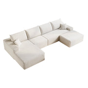 Divano modulare angolare con chaise longue; schiuma ad alta elasticità e montaggio semplice in tessuto bianco