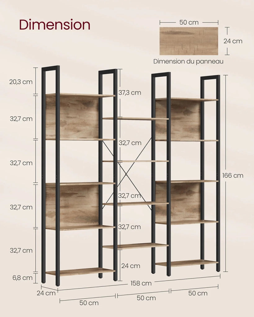 Libreria/mobile contenitore in stile industriale con struttura in metallo e 14 scomparti adatta per soggiorno o ufficio 158 x 24 x 166 cm marrone 12_0004258