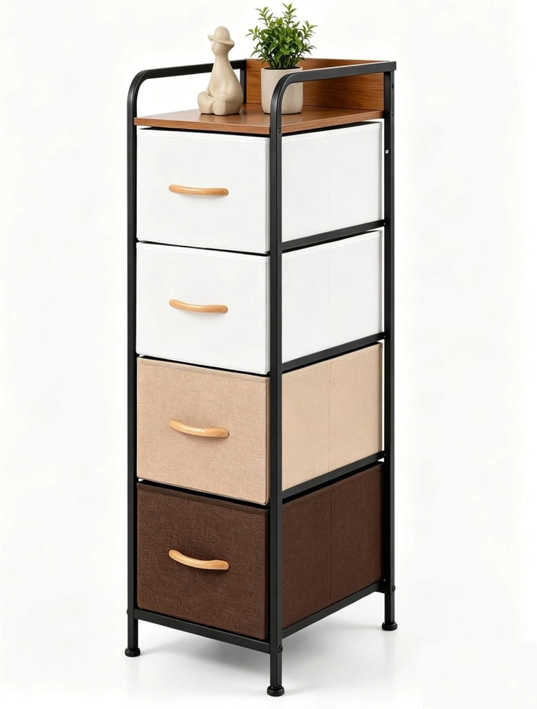 Cassettiera in Tessuto, Mobiletto con Cassetti Pieghevoli e Piedini Regolabili, Struttura in Metallo, Armadietto Salvaspazio per Soggiorno, Camera da Letto, Cucina (81 X 31 X 79 CM)