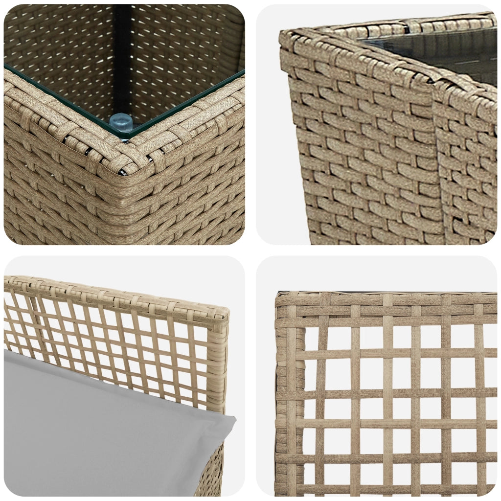 Set Bistro da Giardino 3 Pezzi con Cuscini Beige in Polyrattan