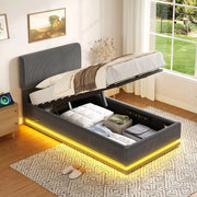 Letto Imbottito con LED, USB-C, Testiera Regolabile e Contenitore ¨C MINIMAL ¨C Velluto a Coste, 90x200, Grigio