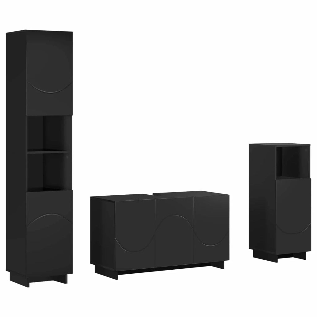 Set mobili da bagno 3 pz Nero Legno ingegnerizzato 3433056