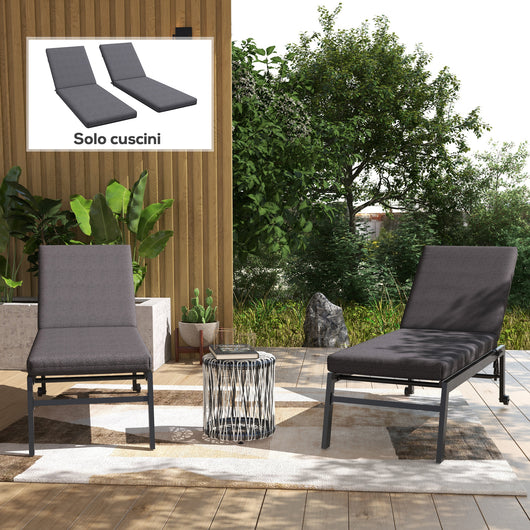 Set 2 Cuscini per Sedie da Esterno 190,5x58,4x7 cm con Lacci e 2 Imbottiture in Poliestere e Cotone Grigio