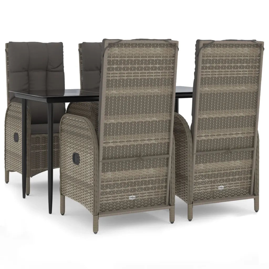 Set da Pranzo Giardino 5pz Nero e Grigio con Cuscini Polyrattan 3185179