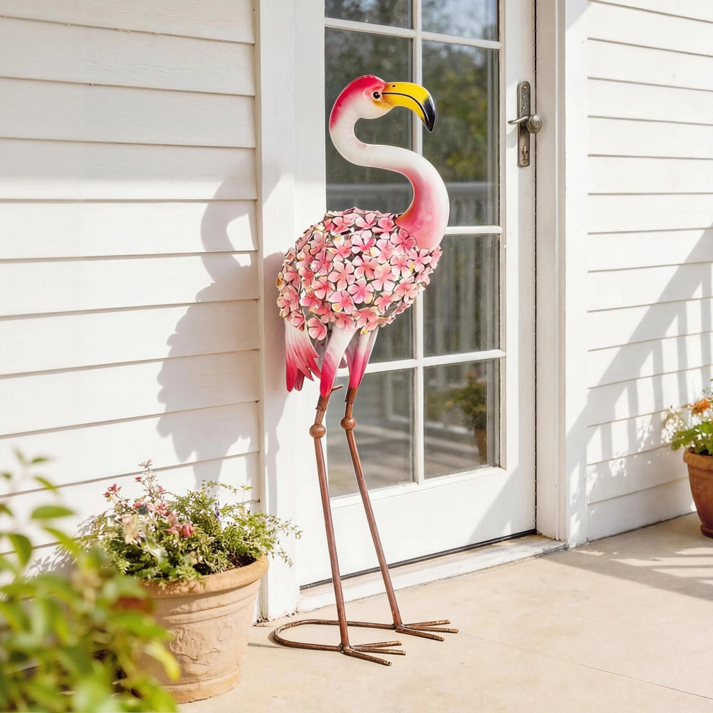 Statua Flamingo Rosa Giardino ¨C zephmum ¨C Metallo 28x19x83 cm