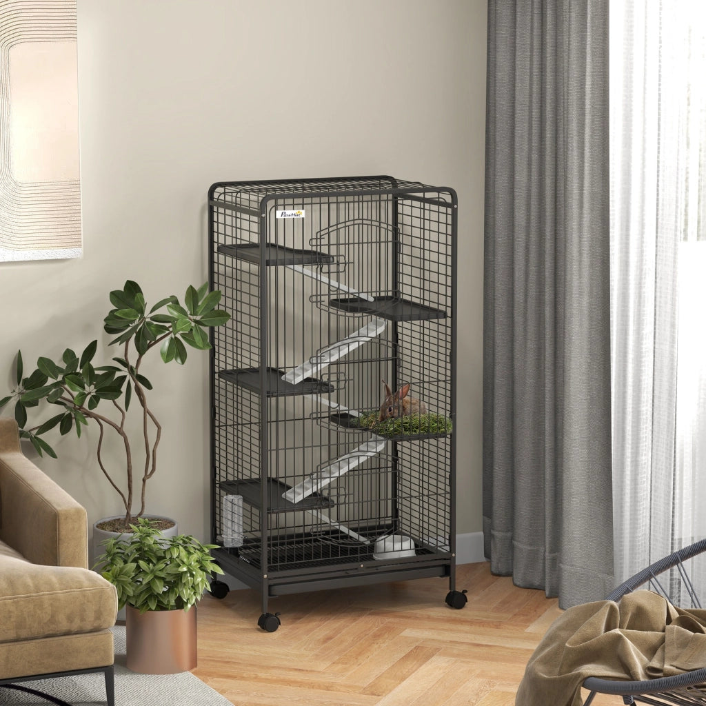 Gabbia per Roditori 6 Livelli con Ruote ¨C zephmum ¨C Nero 61,5x44x131 cm